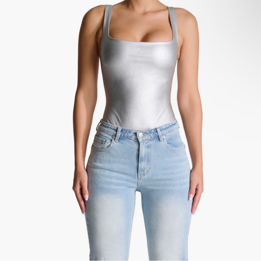 Naked Wardrobe Silver Metallic Bodysuit
